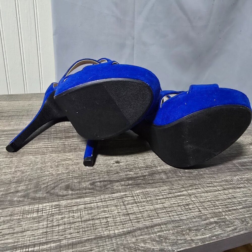 DREAM PAIRS Womens Open Toe High Heel Sandals Dress Shoes Suede Blue Pumps - Sz8 - Picture 4 of 5